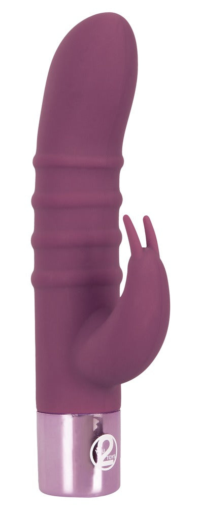 Elegant Series Rabbit Vibe in Lila in Hauptansicht mit schlankem Vibratorschaft, äußerem Klitorisstimulator und Bedienbereich