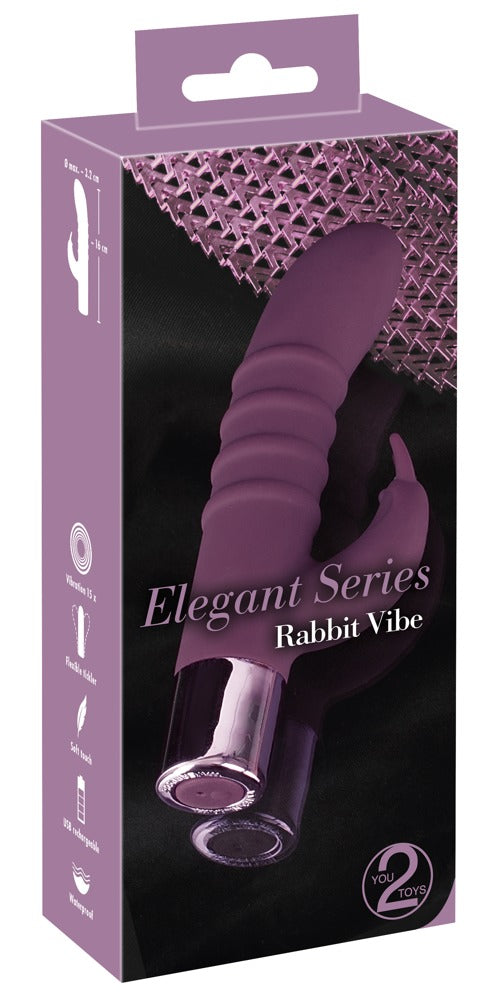 Elegant Series Rabbit Vibe in Lila in der Originalverpackung mit Produktabbildung