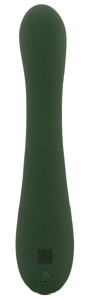 Emerald Love Luxurious Rabbit Vibrator in Rückansicht mit glatter grüner Oberfläche und schlanker ergonomischer Form