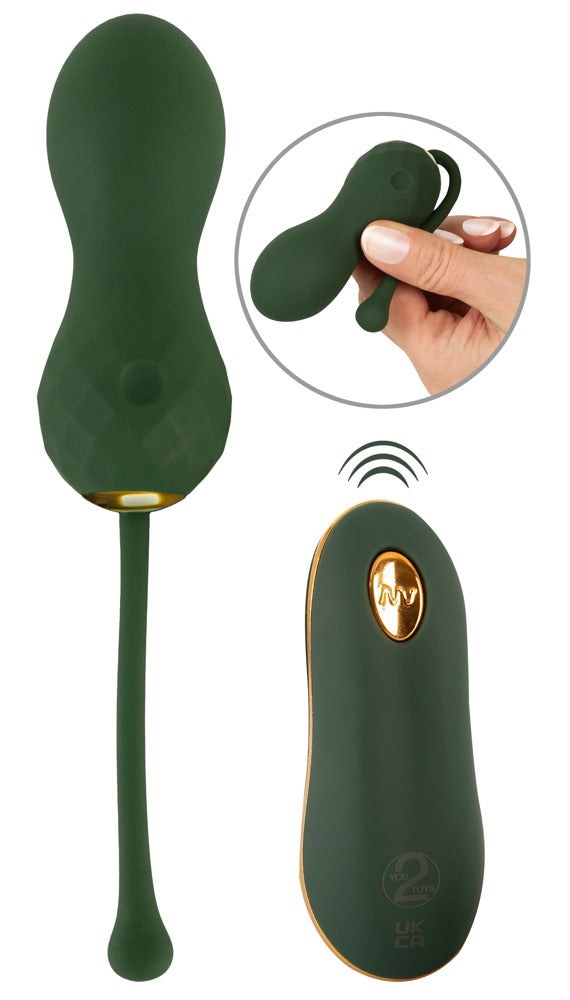 Emerald Love Luxurious RC Love Balls in Grün in Hauptansicht mit zwei verbundenen Liebeskugeln und separater Fernbedienung