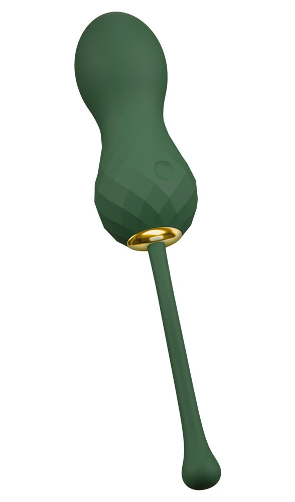 Emerald Love Luxurious RC Love Balls in Rückansicht mit glatter grüner Oberfläche und langem flexiblen Rückholband