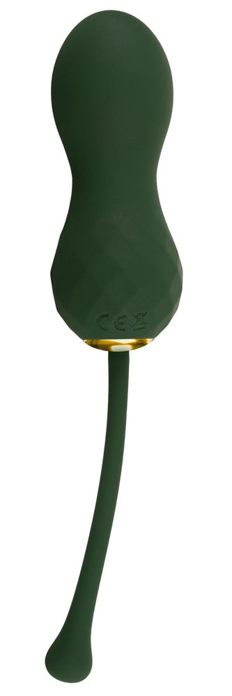 Emerald Love Luxurious RC Love Balls in Grün in Vorderansicht mit zwei unterschiedlich geformten Kugeln und flexiblem Rückholband