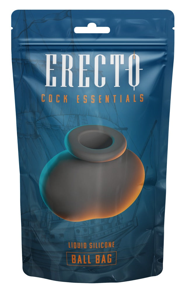 Erecto Ball Bag anatomische Hodenhülle aus schwarzem Liquid-Silikon in der Originalverpackung
