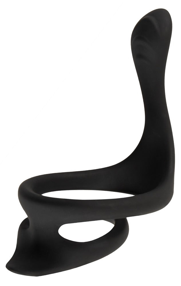 Erecto Penis- und Hodenring mit Dammstimulator in Seitenansicht mit gebogener anatomischer Form