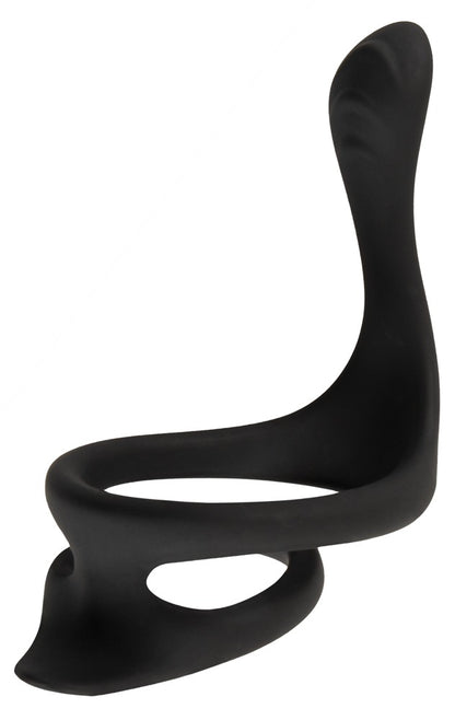 Erecto Penis- und Hodenring mit Dammstimulator in Seitenansicht mit gebogener anatomischer Form