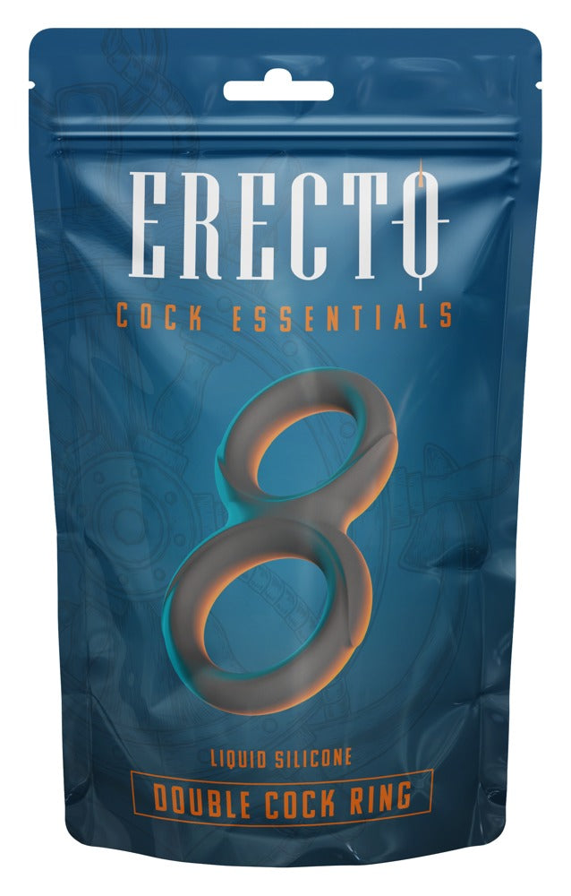 Erecto Double Cock Ring in der Originalverpackung mit schwarzem Doppelring aus flexiblem Material