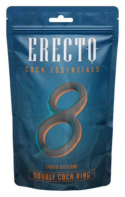 Erecto Double Cock Ring in der Originalverpackung mit schwarzem Doppelring aus flexiblem Material