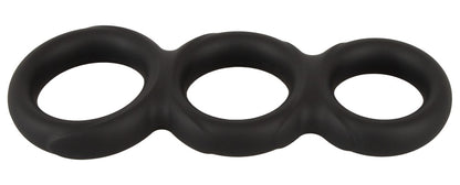 Erecto Triple Cock Ring in Perspektivansicht mit drei unterschiedlich großen verbundenen Silikonringen