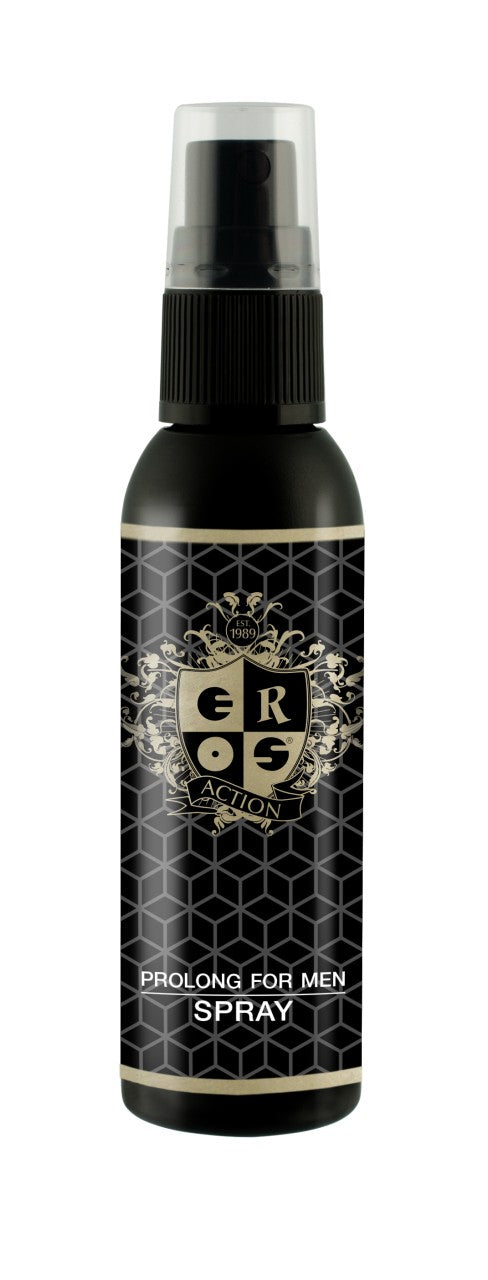 EROS Action Prolong Verzögerungsspray – schwarze Sprühflasche in frontaler Produktansicht