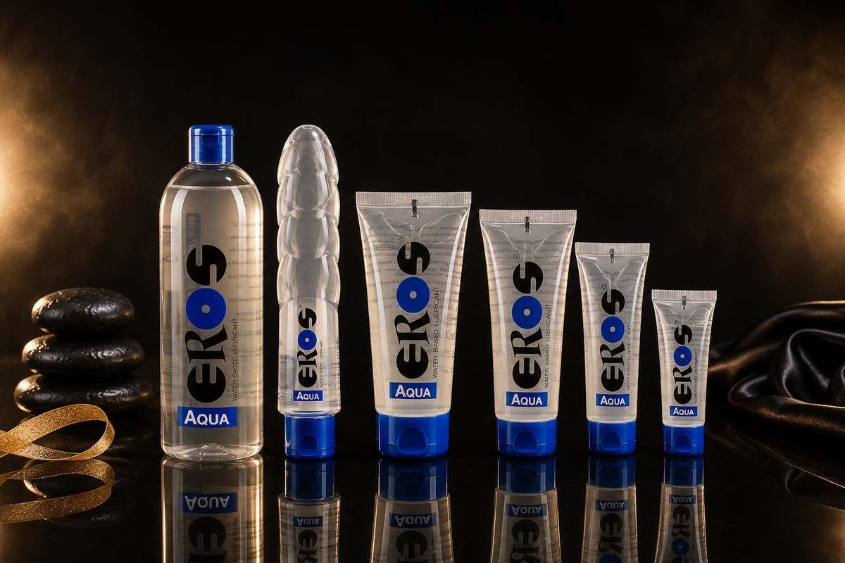 EROS Aqua Gleitgel auf Wasserbasis in transparentem Behälter