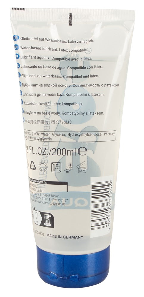 Rückseite des EROS Aqua Gleitgels mit Produktinformationen