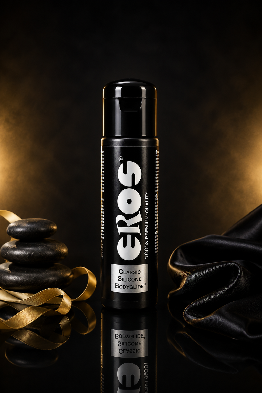 EROS Classic Silicone Bodyglide 100 ml auf schwarzer Reflexionsfläche
