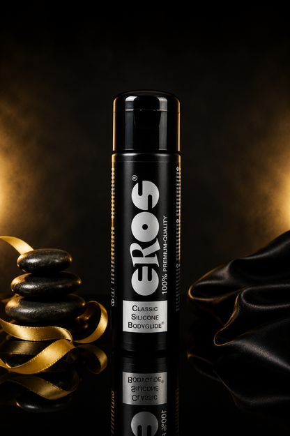 EROS Classic Silicone Bodyglide 250 ml mit goldener Akzentbeleuchtung