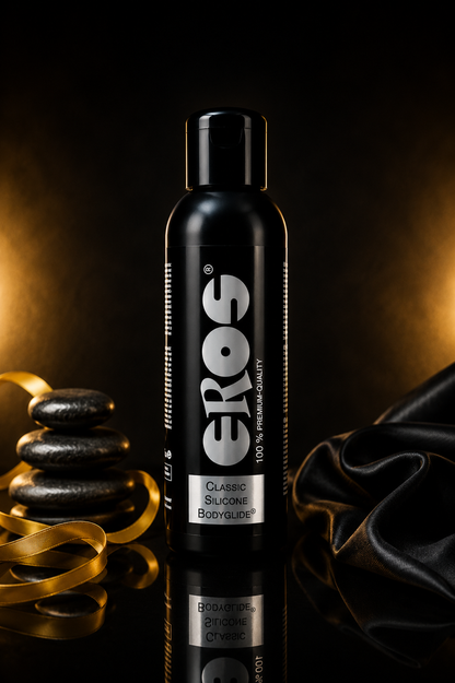 EROS Classic Silicone Bodyglide 500 ml vor schwarzem Luxus-Hintergrund