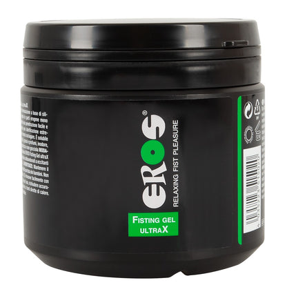 EROS Fisting Gel UltraX Hybrid-Gleitgel in schwarzer Dose in der Vorderansicht