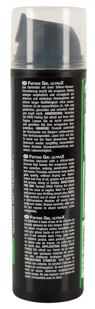 EROS Fisting Gel UltraX Hybrid-Gleitgel in der Flasche mit seitlicher Produktkennzeichnung