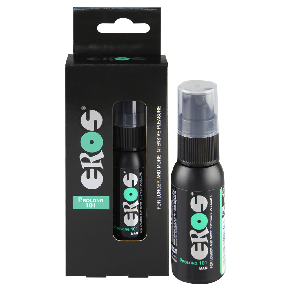 EROS Prolong 101 Man pflegendes Verzögerungsspray mit Flasche und Originalverpackung in der Produktansicht