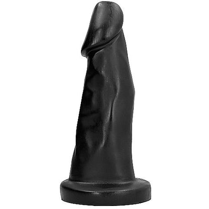 ALL BLACK Giant-Penis-Dildo – schwarzer großformatiger Dildo mit realistischer Eichelform, kräftigem Schaft, ausgeprägten anatomischen Konturen und verbreiterter Standbasis in seitlicher Produktansicht – erhältlich bei Evoria Care