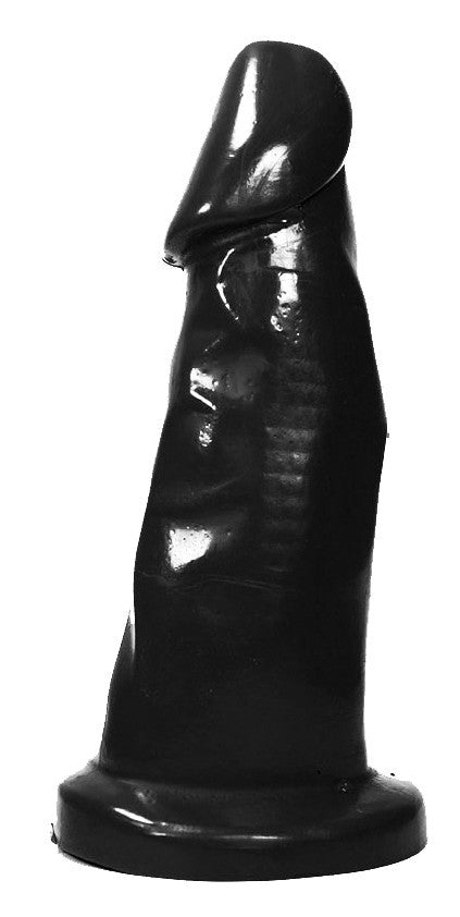 ALL BLACK Giant-Penis-Dildo – schwarzer XXL-Dildo in realistischer Penisform mit ausgeprägter Eichel, anatomisch strukturiertem Schaft und breiter Standbasis in schräger Produktansicht auf weißem Hintergrund – erhältlich bei Evoria Care