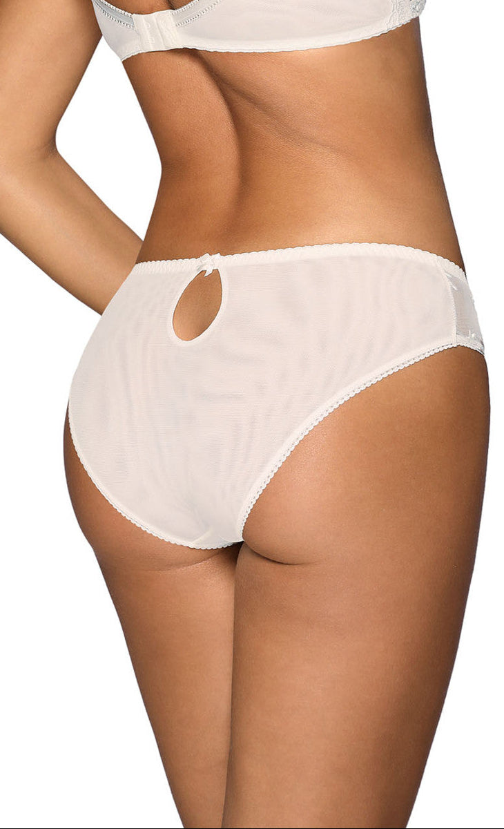 Axami V-10183 Panty in Weiß-Ecru – Modelansicht von hinten mit floraler Spitze und körpernaher Panty-Form – erhältlich bei Evoria Care