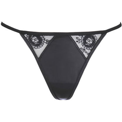 Axami V-9789 String in Schwarz – Vorderansicht mit transparenter floraler Spitze und dekorativen Details – erhältlich bei Evoria Care