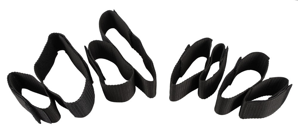 Bad Kitty Arm & Leg Restraints schwarze Arm- und Beinfesseln mit breiten Manschetten, verstellbaren Riemen und Befestigungselementen in freigestellter Gesamtansicht – erhältlich bei Evoria Care
