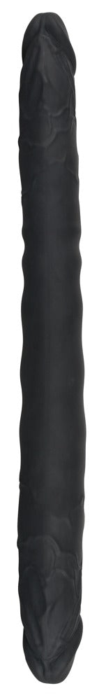Bad Kitty Double Dong schwarzer flexibler Doppeldildo mit zwei abgerundeten Enden und länglichem Schaft, gerade ausgestreckt in freigestellter Vorderansicht – erhältlich bei Evoria Care