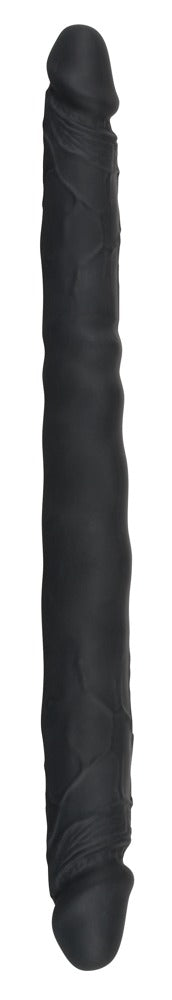 Bad Kitty Double Dong flexibler Doppeldildo in Schwarz mit langem, schlankem Schaft, leicht strukturierter Oberfläche und zwei abgerundeten Enden in vertikaler Gesamtansicht auf weißem Hintergrund – erhältlich bei Evoria Care