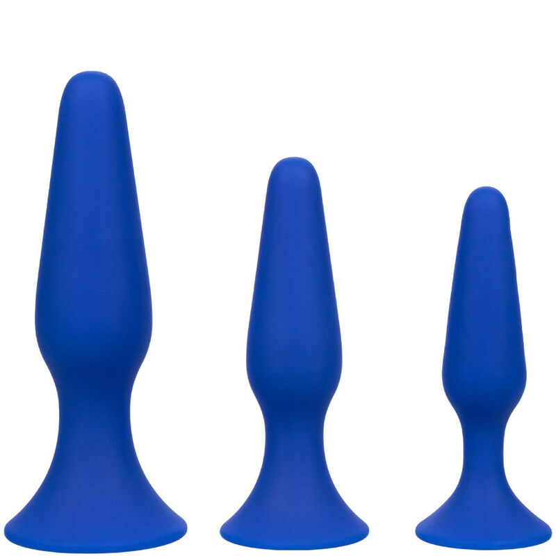 CalExotics Admiral Anal Training Kit mit 3 Silikonplugs in Blau in unterschiedlichen Größen – erhältlich bei Evoria Care