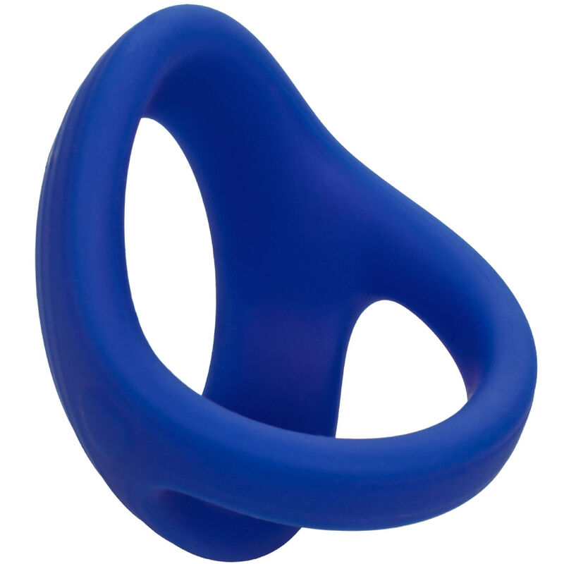 CalExotics Admiral flexibler Cock & Ball Dual Ring in Blau in schräger Perspektivansicht – erhältlich bei Evoria Care