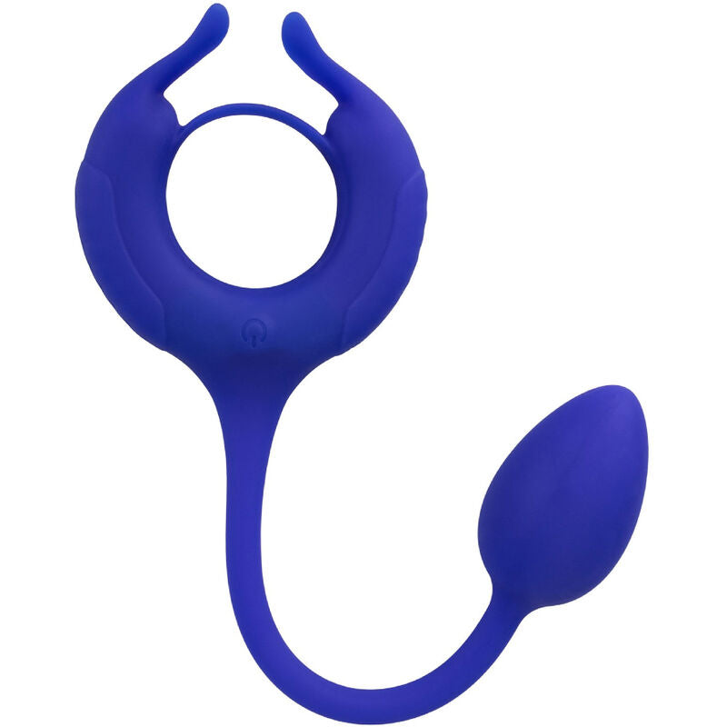 CalExotics Admiral gewichteter Vibrationsring mit Analplug in Blau in der Gesamtansicht – erhältlich bei Evoria Care