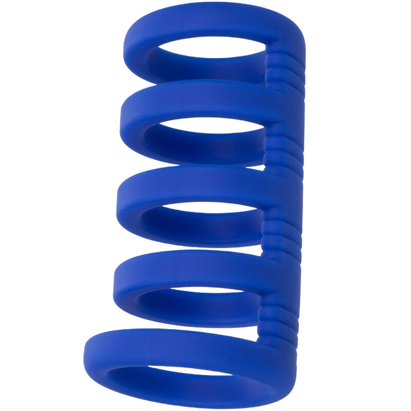 CalExotics Admiral Xtreme Cage elastisches Multi-Ring-System in Blau mit verbundener Ringstruktur in der Seitenansicht – erhältlich bei Evoria Care