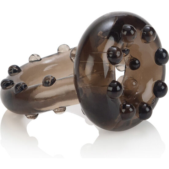 CalExotics All Star Enhancer Penis- & Hodenring in Schwarz-Transparent mit stimulierenden Noppen in der Gesamtansicht – erhältlich bei Evoria Care