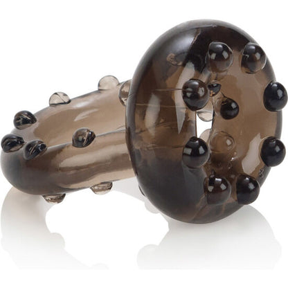 CalExotics All Star Enhancer Penis- & Hodenring in Schwarz-Transparent mit stimulierenden Noppen in der Gesamtansicht – erhältlich bei Evoria Care