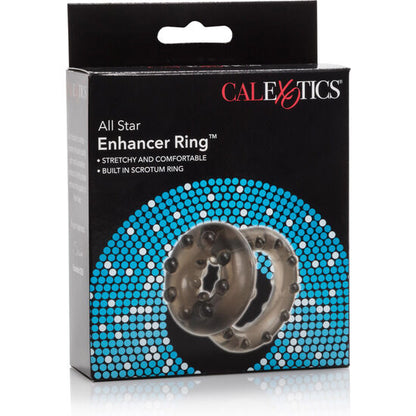 CalExotics All Star Enhancer Penis- & Hodenring in Schwarz-Transparent in der Originalverpackung – erhältlich bei Evoria Care
