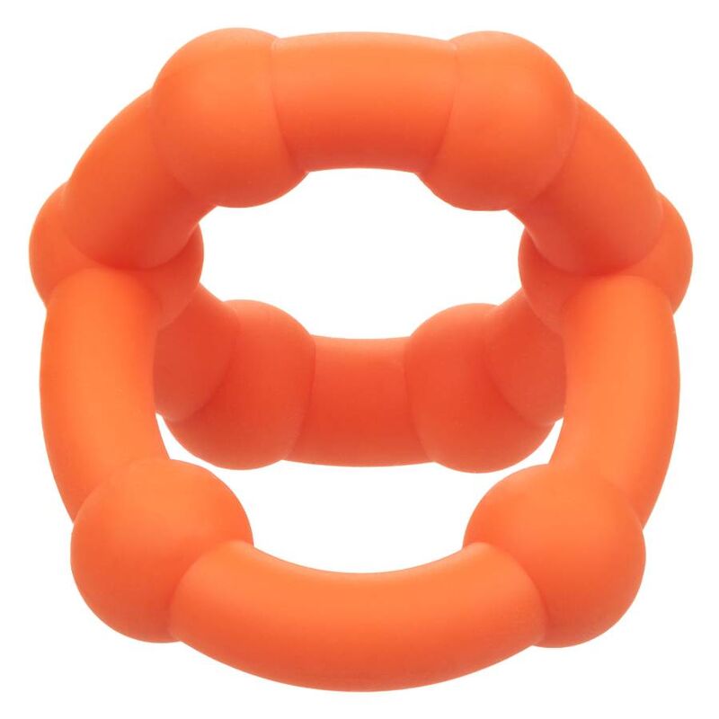 CalExotics Alpha Liquid Silicone All Star Doppelring in Orange mit flexibler Struktur in der Vorderansicht – erhältlich bei Evoria Care