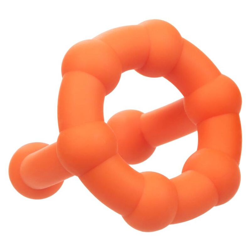 CalExotics Alpha Liquid Silicone All Star Penis- & Hodenring in Orange in schräger Perspektivansicht – erhältlich bei Evoria Care