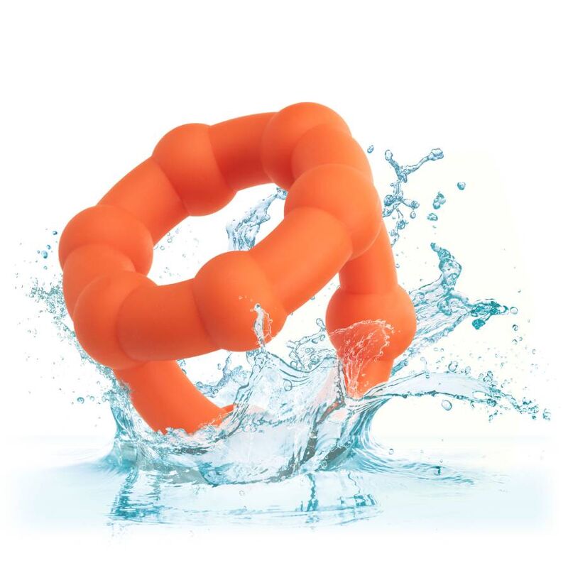 CalExotics Alpha Liquid Silicone All Star Penis- & Hodenring in Orange mit Wasserdarstellung zur Reinigung – erhältlich bei Evoria Care