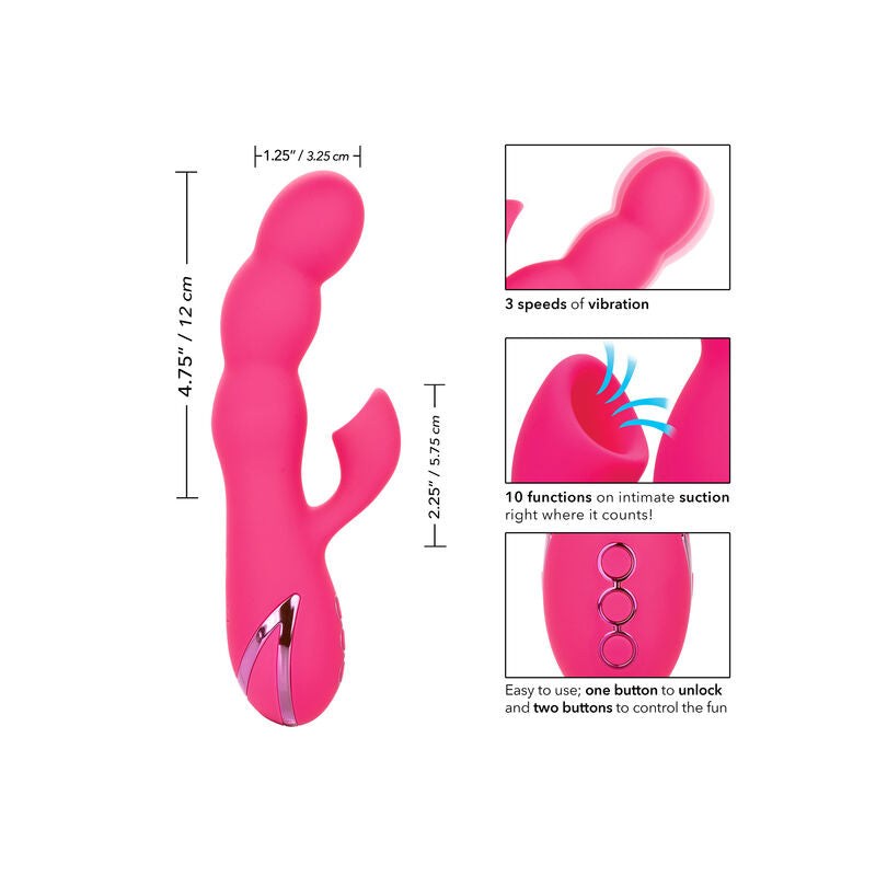 CALEXOTICS California Dreaming Oceanside Orgasm mit Produktgrafik zu Maßen und Funktionen – erhältlich bei Evoria Care