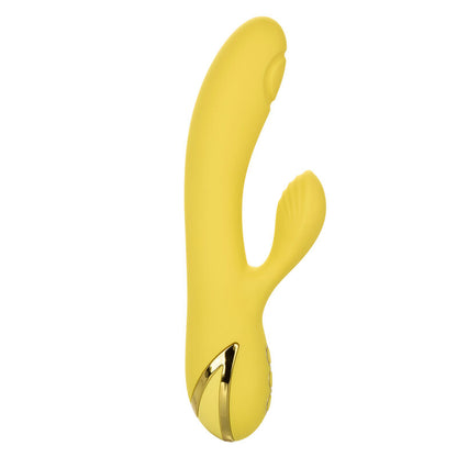 CALEXOTICS California Dreaming San Diego Seduction Vibrator in Gelb mit zusätzlichem Stimulationsarm in der Vorderansicht – erhältlich bei Evoria Care