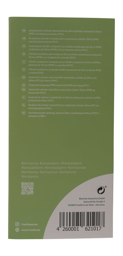 FRÖHLE Comfort-Fit – grüne Verpackungsrückseite mit Produktinformationen, Kennzeichnungen und Barcode – erhältlich bei Evoria Care