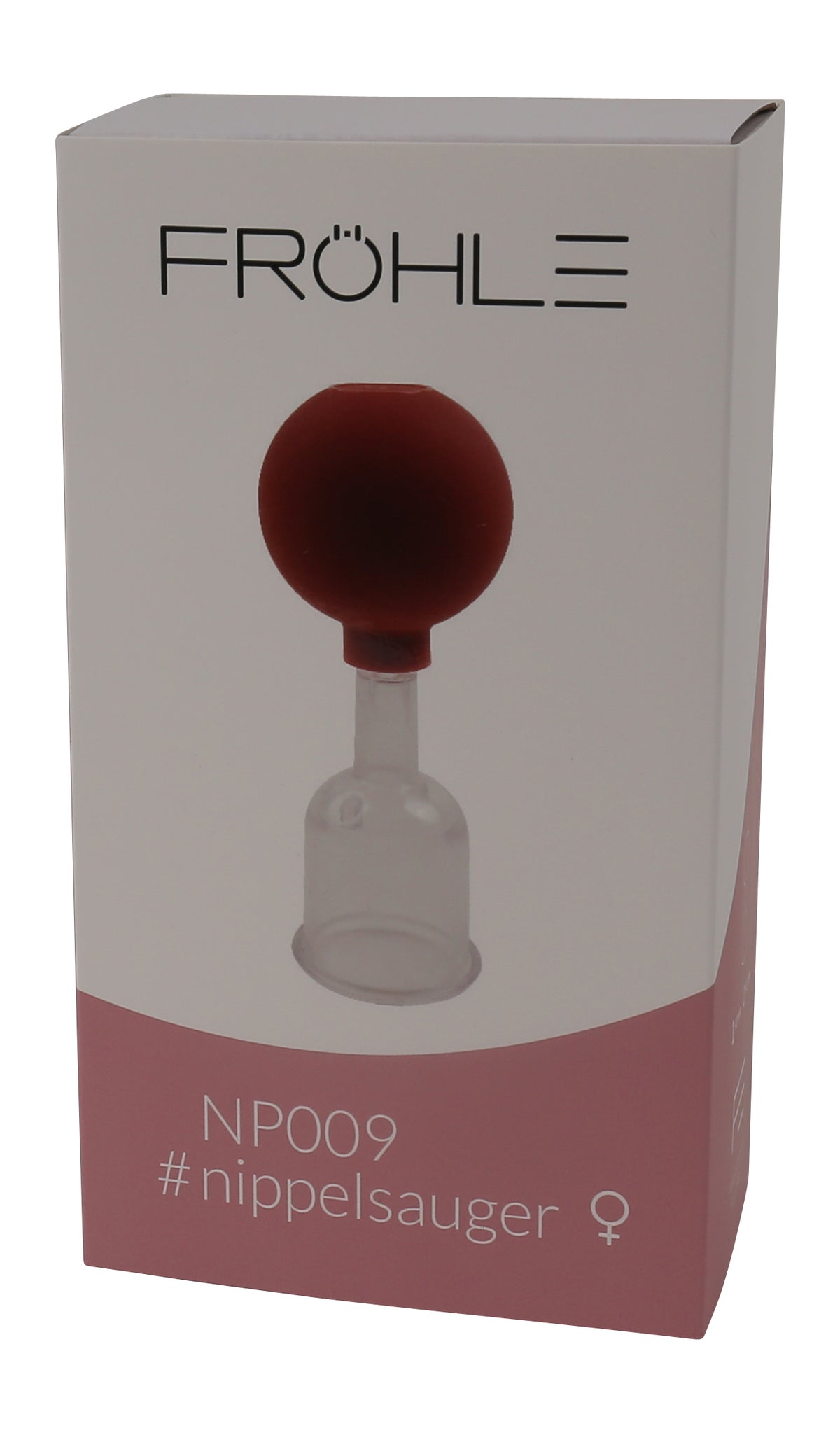FRÖHLE SOLID Nippelsauger – Vorderansicht der grau-roten Originalverpackung mit FRÖHLE Markenlogo und Produktabbildung des Vakuumsaugers – erhältlich bei Evoria Care