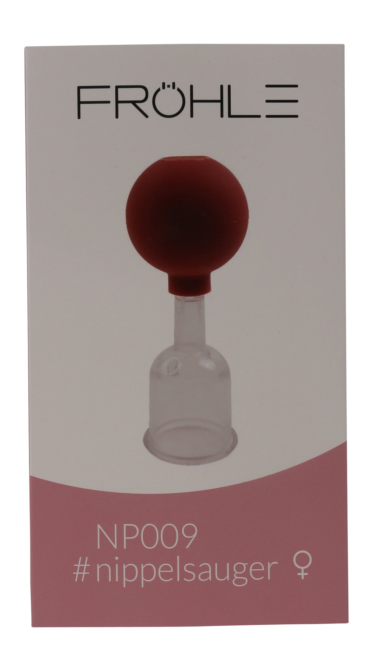 FRÖHLE SOLID Nippelsauger – weitere Ansicht der grau-roten Originalverpackung mit Abbildung des roten Pumpballs und transparenten Saugzylinders – erhältlich bei Evoria Care