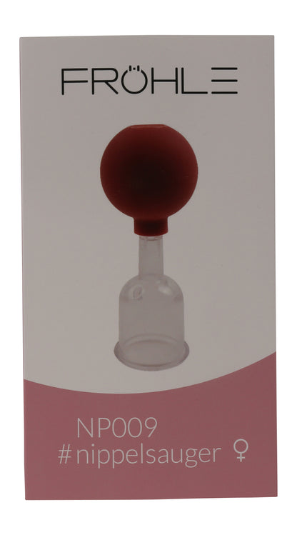 FRÖHLE SOLID Nippelsauger – weitere Ansicht der grau-roten Originalverpackung mit Abbildung des roten Pumpballs und transparenten Saugzylinders – erhältlich bei Evoria Care