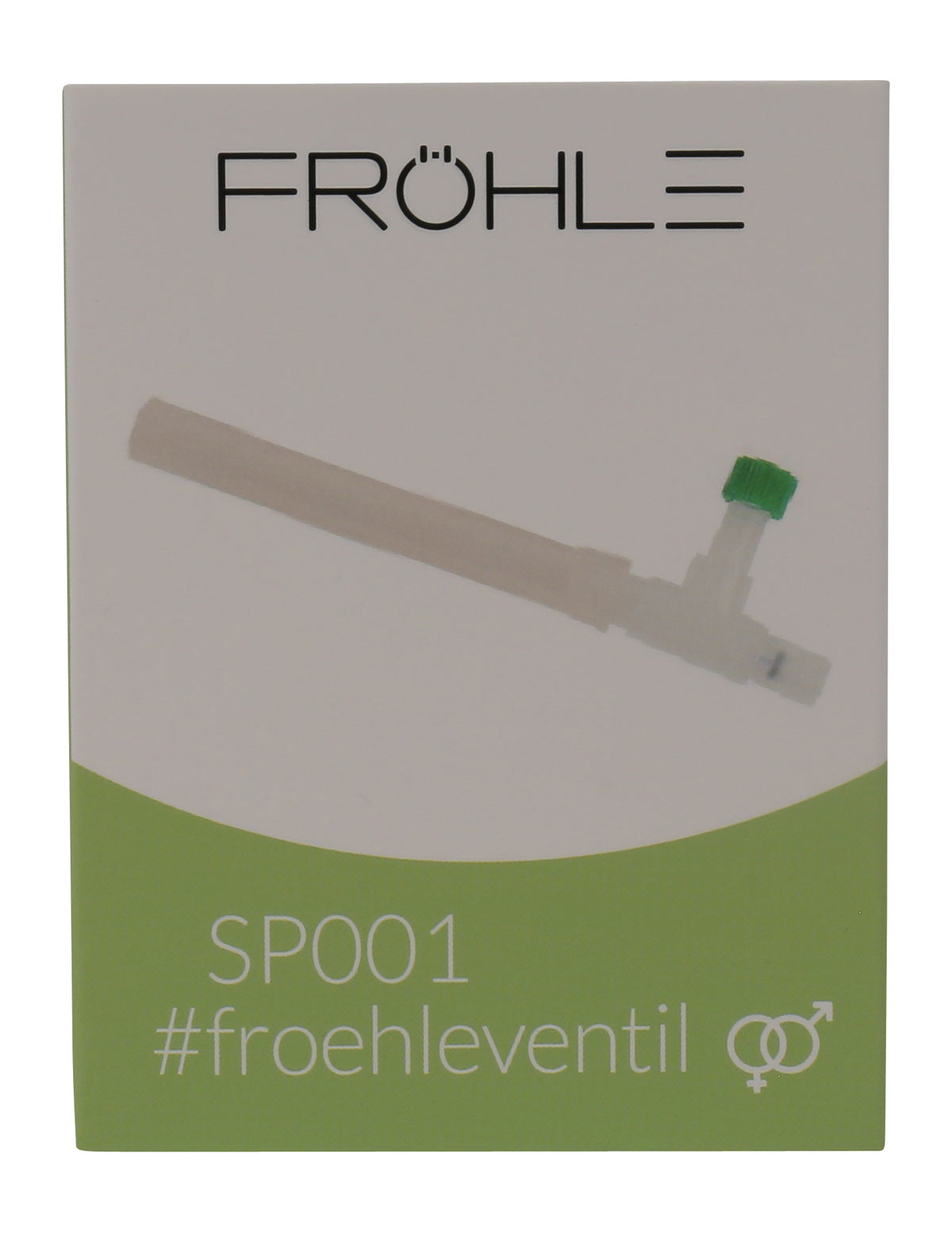 FRÖHLE Ventil – weitere Ansicht der Originalverpackung mit Produktabbildung des Druckregulierventils und transparenten Anschlussschlauchs – erhältlich bei Evoria Care