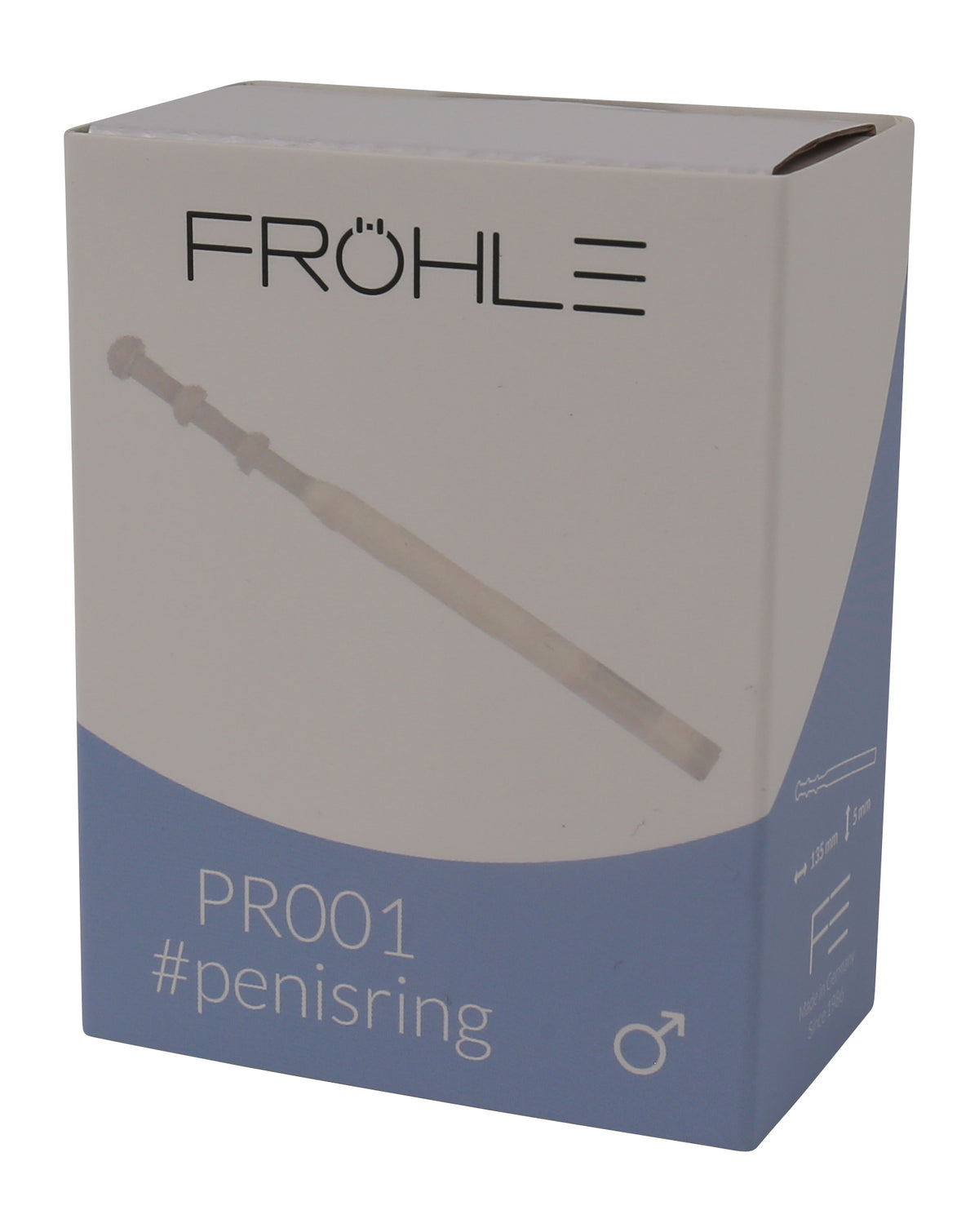 FRÖHLE Verstellbarer Penisring – Vorderansicht der grau-blauen Originalverpackung mit FRÖHLE Markenlogo und Produktabbildung – erhältlich bei Evoria Care