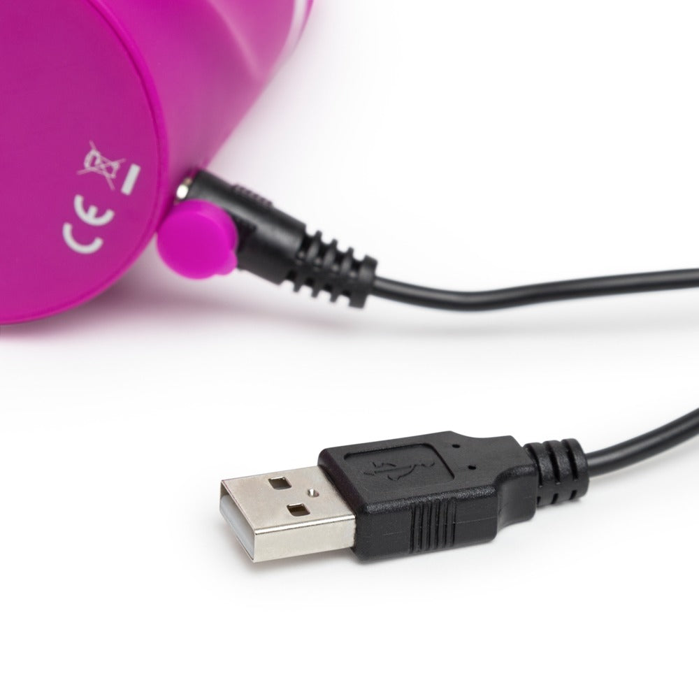 Happy Rabbit Curve in Lila – G-Punkt-Vibrator mit Bunny-Klitorisreizer und zugehörigem USB-Ladekabel – erhältlich bei Evoria Care