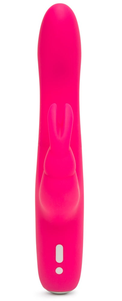 Happy Rabbit Curve Slim in Pink – Frontansicht mit schlankem Schaft, gebogener Spitze und seitlichem Bunny-Klitorisreizer – erhältlich bei Evoria Care