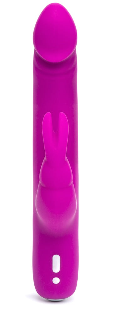 Happy Rabbit Realistic Slim in Lila – Frontansicht mit schlankem Schaft, ausgeformter Spitze und seitlichem Bunny-Reizer – erhältlich bei Evoria Care