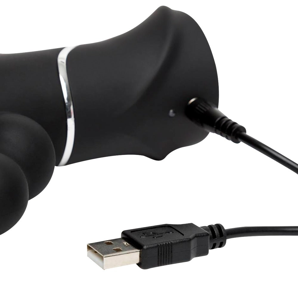Happy Rabbit Triple Curve in Schwarz – Rabbitvibrator für dreifache Stimulation mit zugehörigem Ladekabel – erhältlich bei Evoria Care